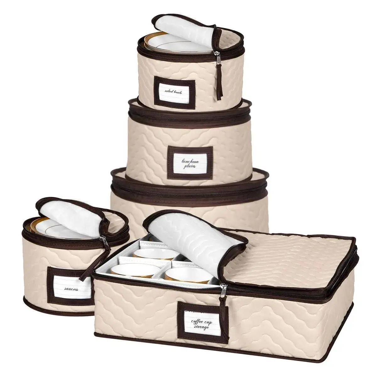 HOLDN’ STORAGE 5-Piece China Storage Container Set for 12 Place Settings | Quilted Microfiber with Dividers - main product image