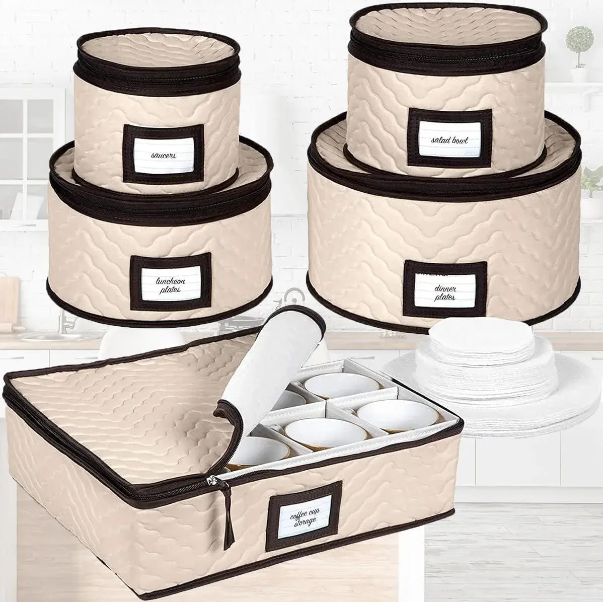 HOLDN’ STORAGE 5-Piece China Storage Container Set for 12 Place Settings | Quilted Microfiber with Dividers - view 7