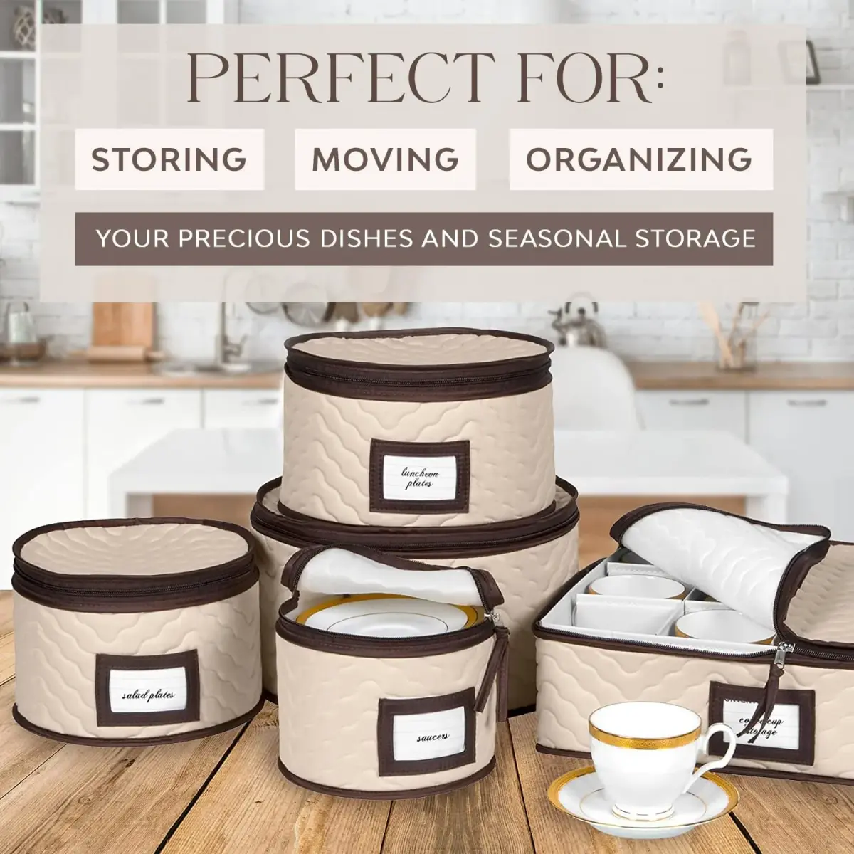 HOLDN’ STORAGE 5-Piece China Storage Container Set for 12 Place Settings | Quilted Microfiber with Dividers - view 2