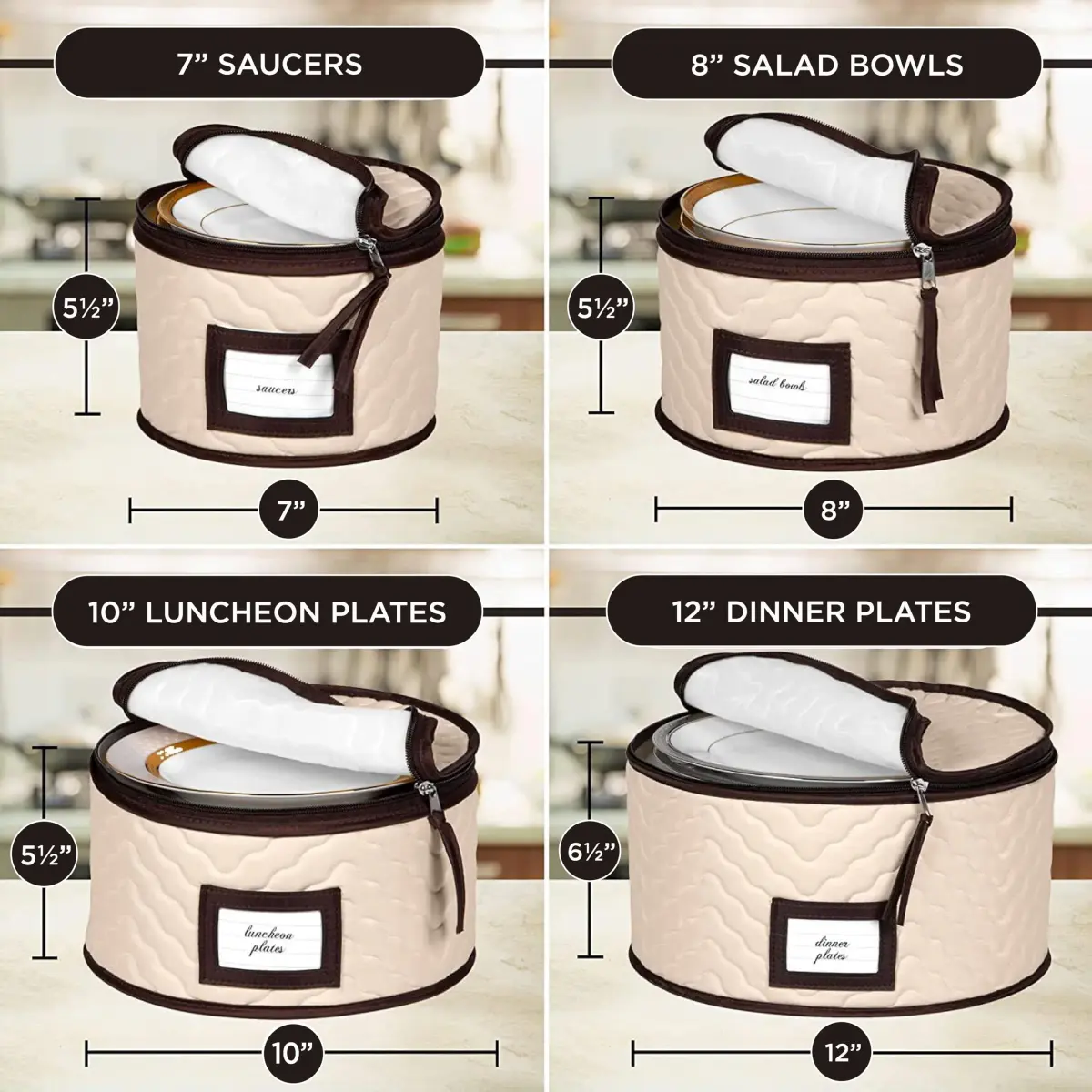 HOLDN’ STORAGE 5-Piece China Storage Container Set for 12 Place Settings | Quilted Microfiber with Dividers - view 4