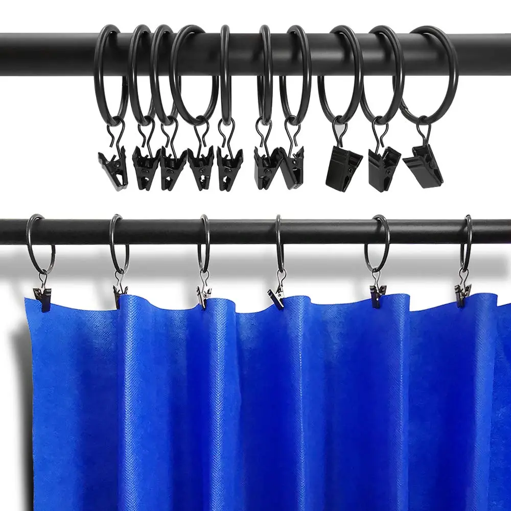 LLPJS Curtain Rings with Clips 1.5 inch ID | 20 Pack Black Durable Metal - view 6