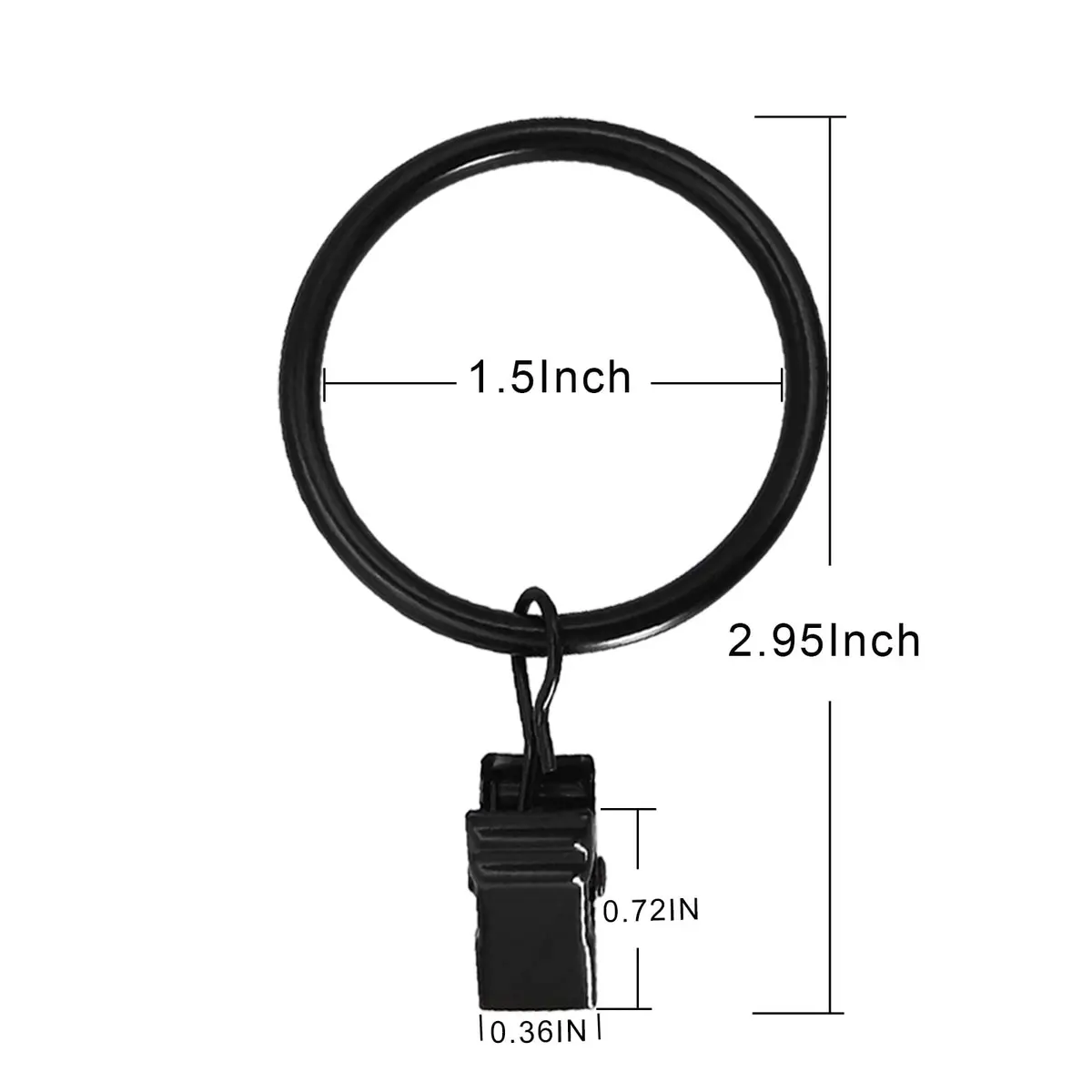 LLPJS Curtain Rings with Clips 1.5 inch ID | 20 Pack Black Durable Metal - view 2