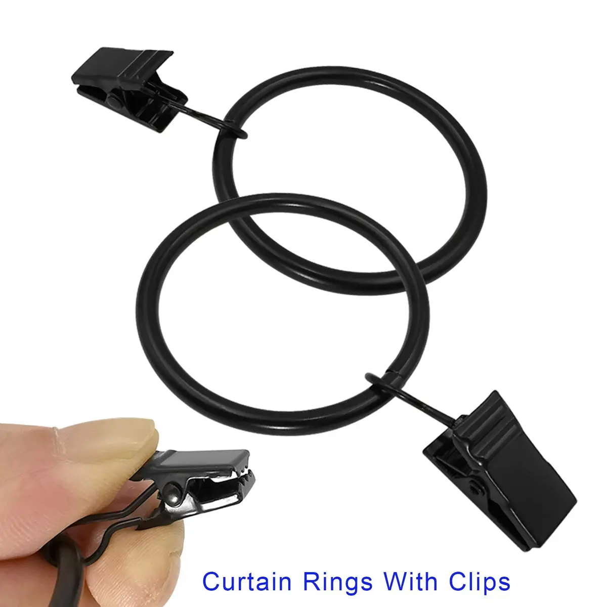 LLPJS Curtain Rings with Clips 1.5 inch ID | 20 Pack Black Durable Metal - view 4