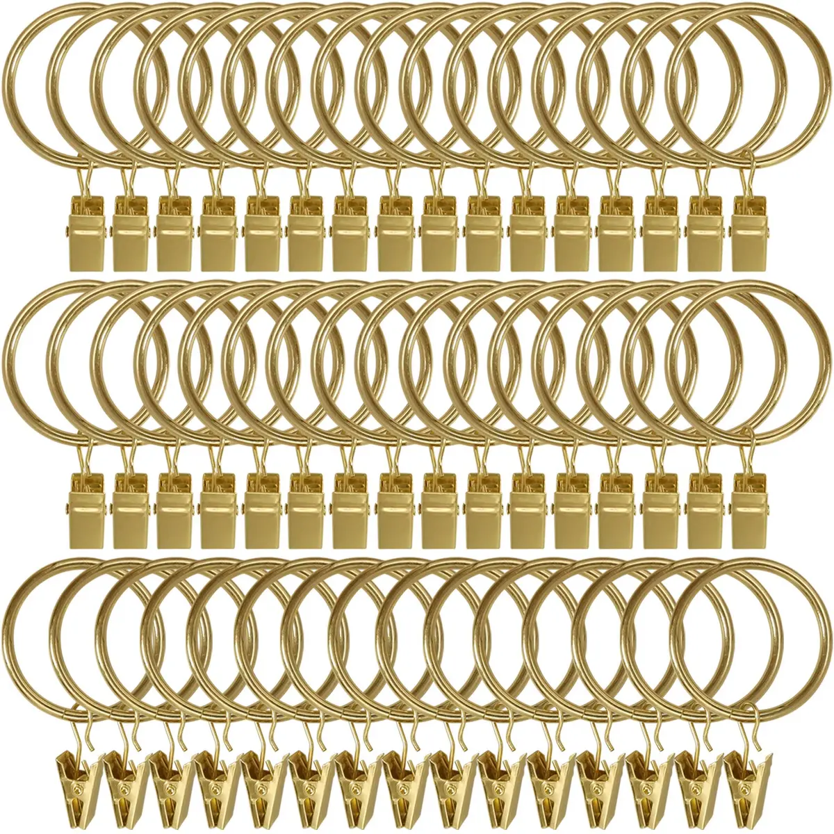 LLPJS Curtain Rings with Clips 1.5 inch ID | Gold 60 Pack for Elegant Drapery (70-120 chars) - main product image
