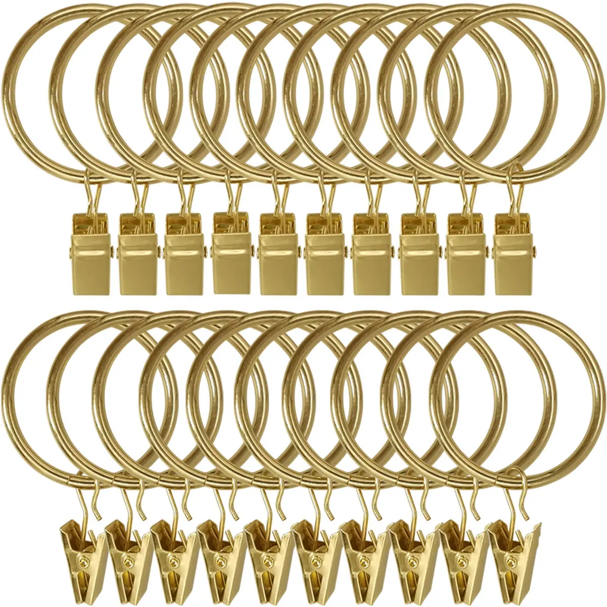 LLPJS Curtain Rings with Clips 1.5 inch ID | Gold, Set of 20, Durable & Elegant - main product image