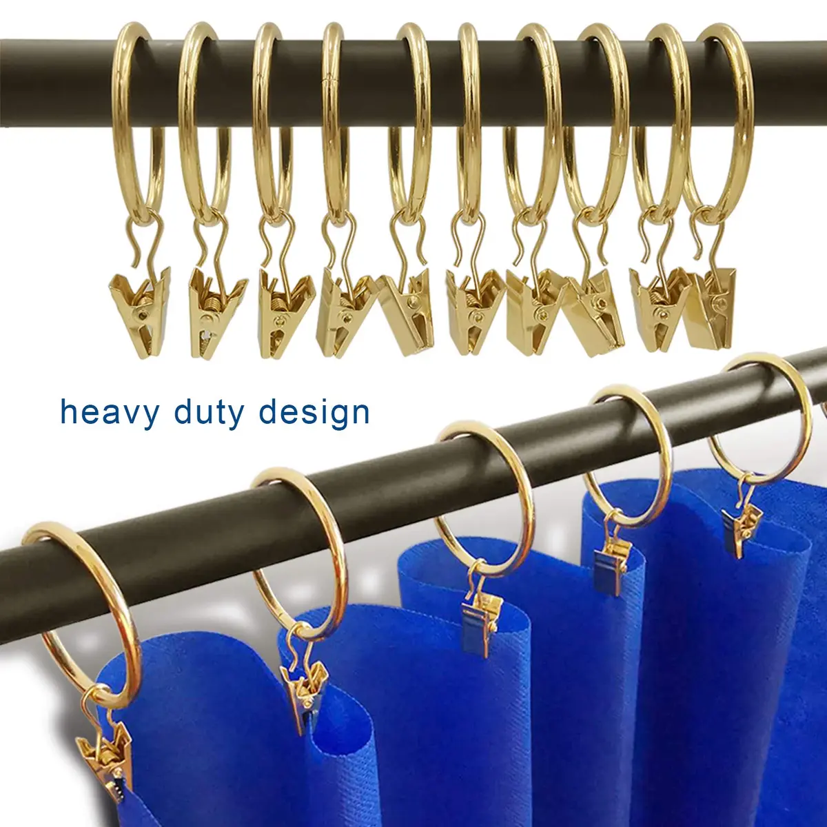 LLPJS Curtain Rings with Clips 1.5 inch ID | Gold, Set of 20, Durable & Elegant - view 6