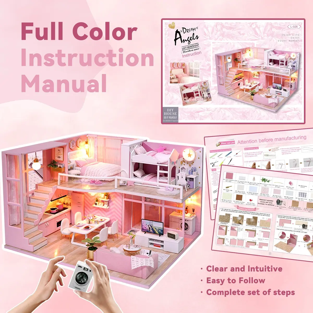 Flever Dream Angel DIY Dollhouse Miniature Kit 24cm (9.6") | 1:32 Scale Craft Model for Ages 14+ - view 7