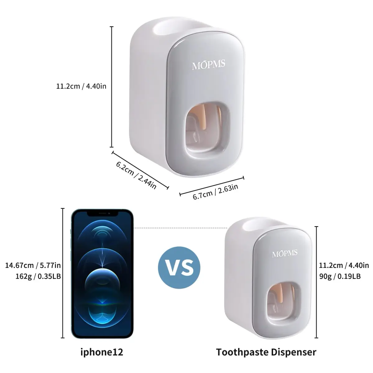 MOPMS Automatic Toothpaste Dispenser Grey | Hygienic Hands-Free Squeeze for Kids & Adults - view 8