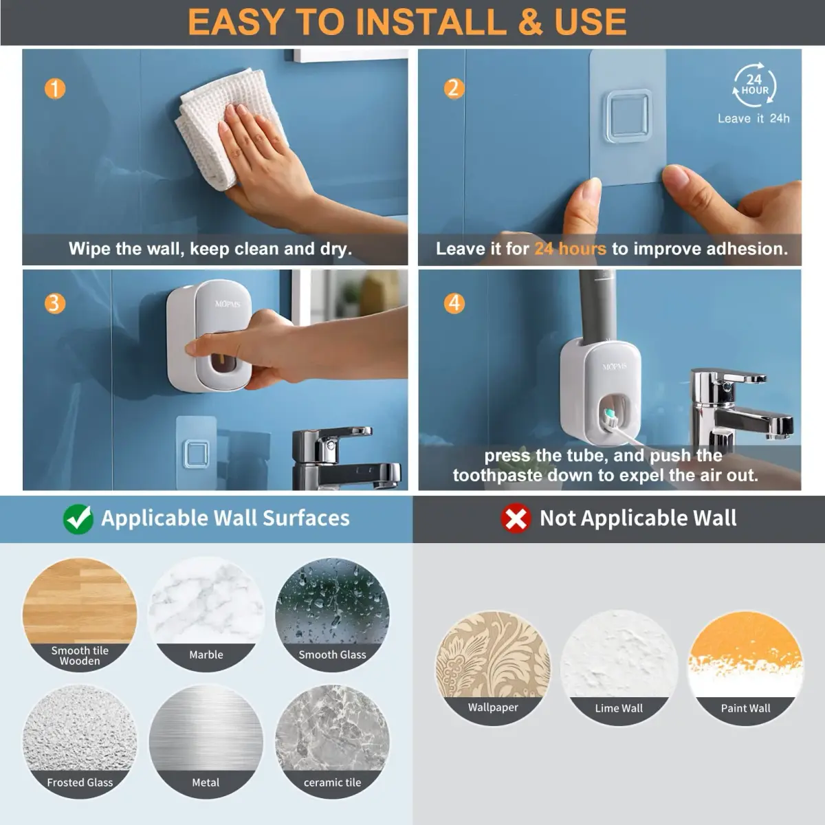 MOPMS Automatic Toothpaste Dispenser Grey | Hygienic Hands-Free Squeeze for Kids & Adults - view 4