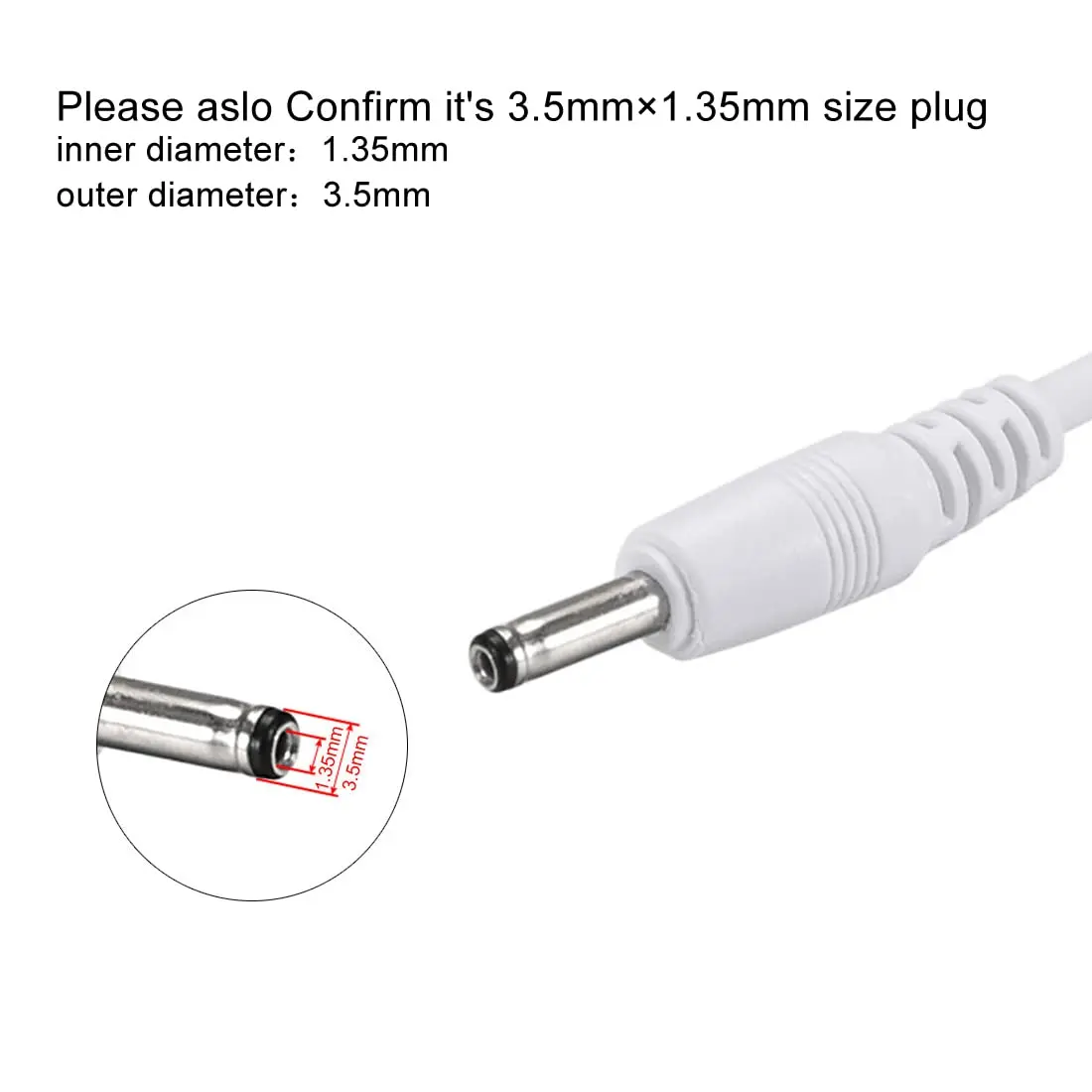 uxcell USB Type-A Male to 3.5 x 1.35mm DC 5V 1A Barrel Connector Charge Cable 1m (3.28ft) White | Powers USB Fans, Desk Lamps, Mini Speakers - view 2