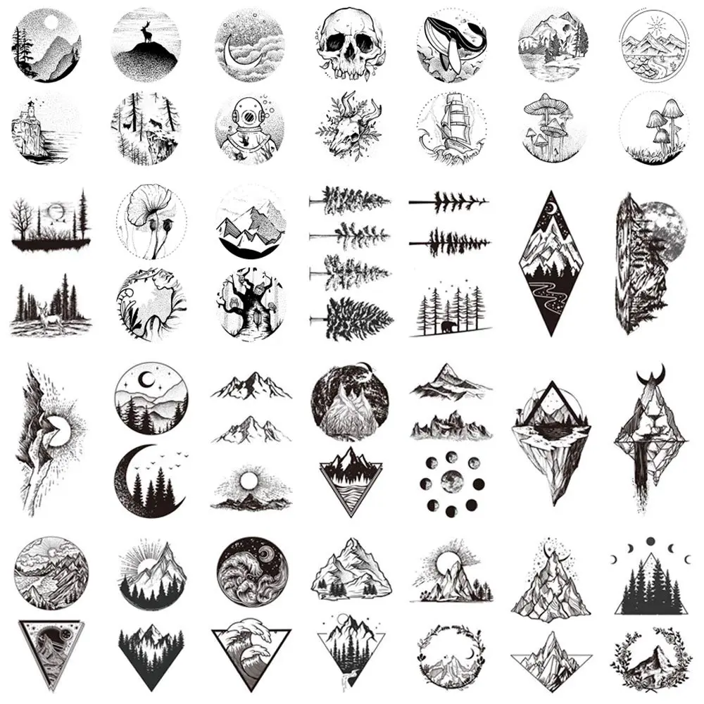 glaryyears 30pcs Realistic Mountain Space Temporary Tattoos | Waterproof, Skin-Friendly, Vibrant Designs for Festivals & Parties - main product image