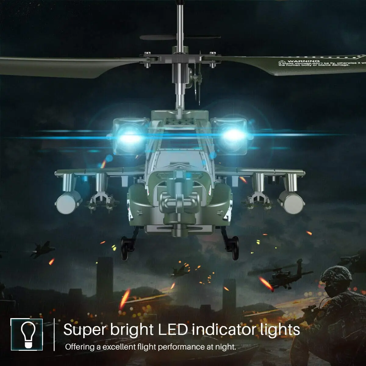 POCO DIVO Apache AH-64 Helicopter RC Flight Infrared 3CH Gyro Military Model | 8.7" L x 2.8" W x 3.7" H | 190mm Main Rotor - view 8
