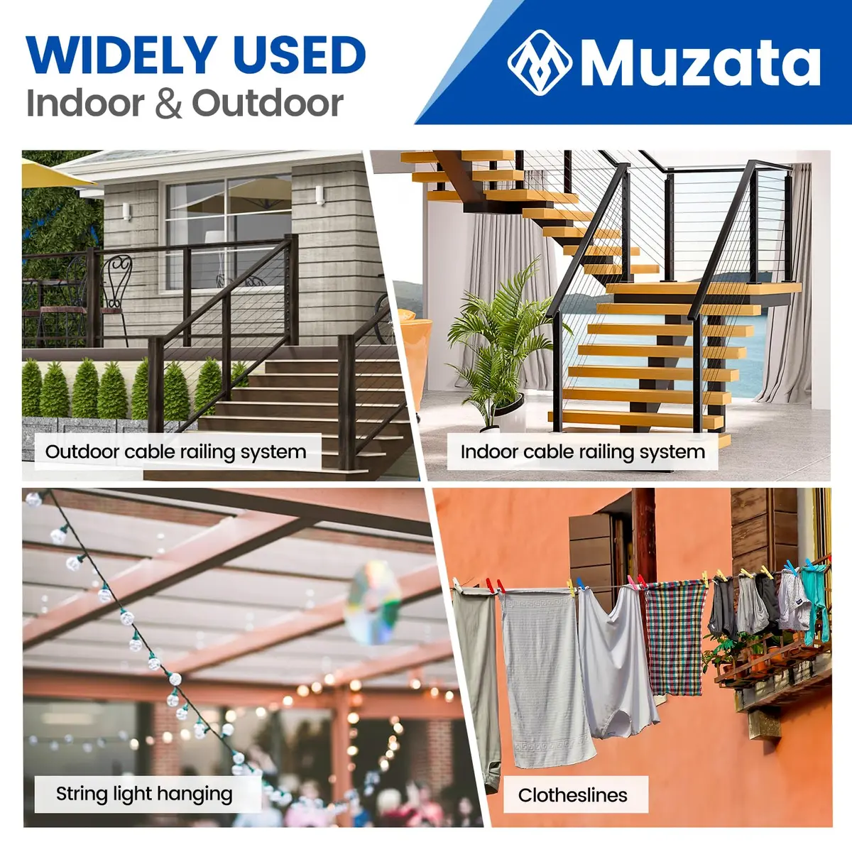 Muzata 200ft 1/8" Black T316 Stainless Steel Cable Railing Wire Rope WR19 | Modern Black Finish, Rust-Resistant, 1800 lbs Strength - view 5