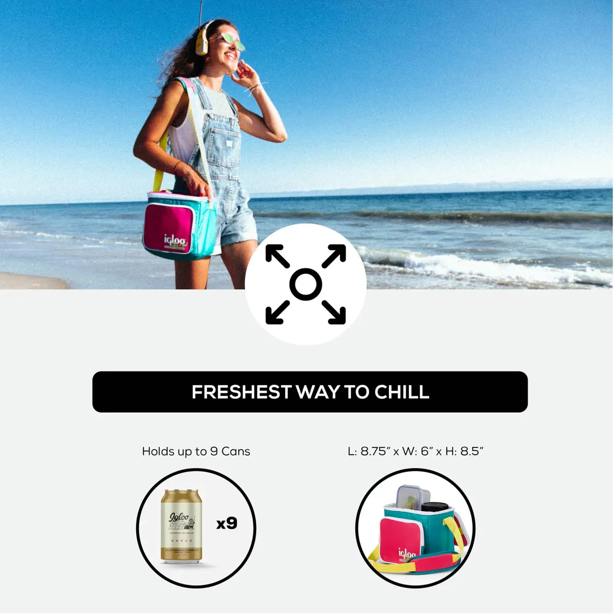 Igloo Retro Collection Square Lunch Bag with Leakproof Insulation, 9 Can Capacity, Neon Color - view 2