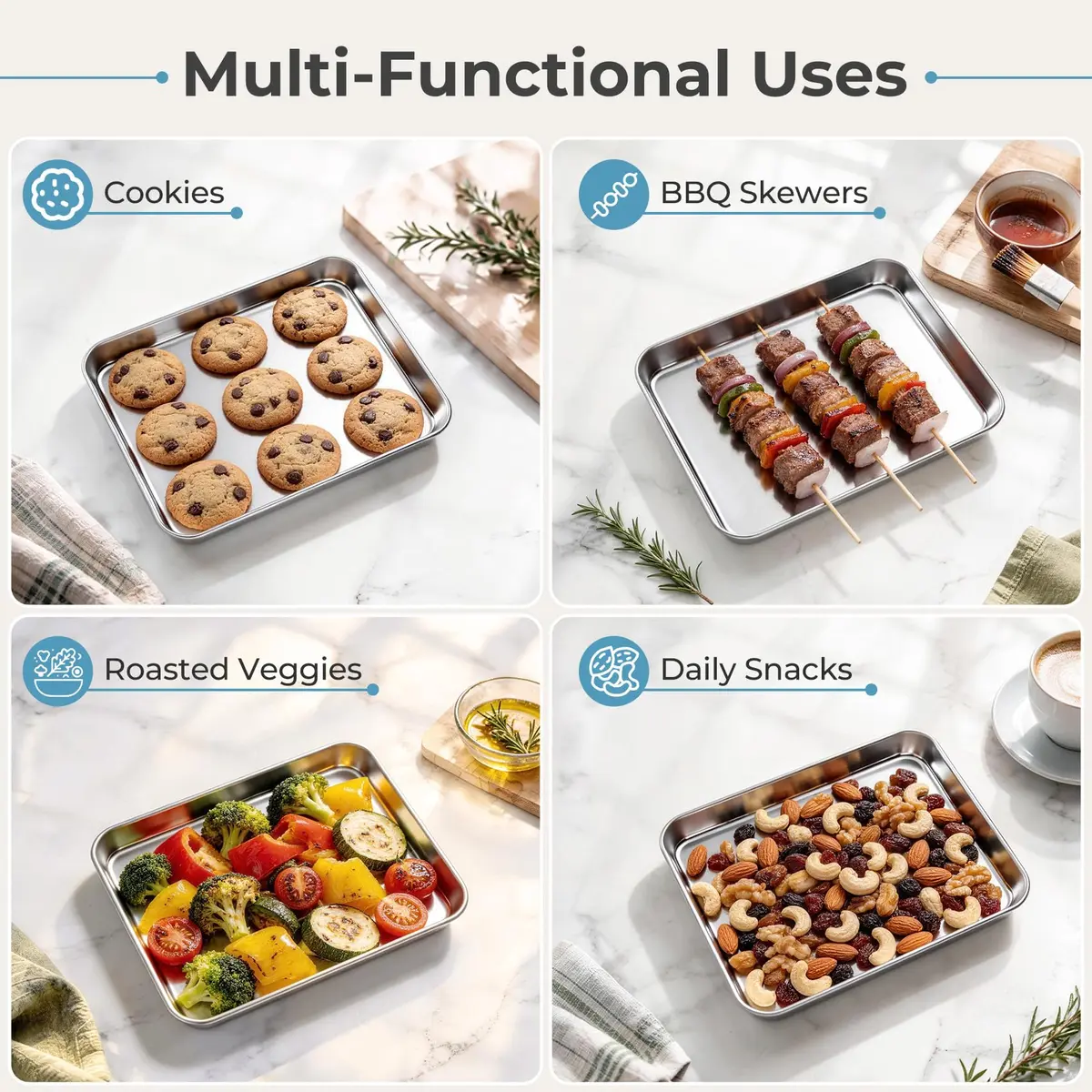 TeamFar 4 PCS Stainless Steel Toaster Oven Pan 10.5"x8"x1" | Healthy, Durable & Easy to Clean - view 6