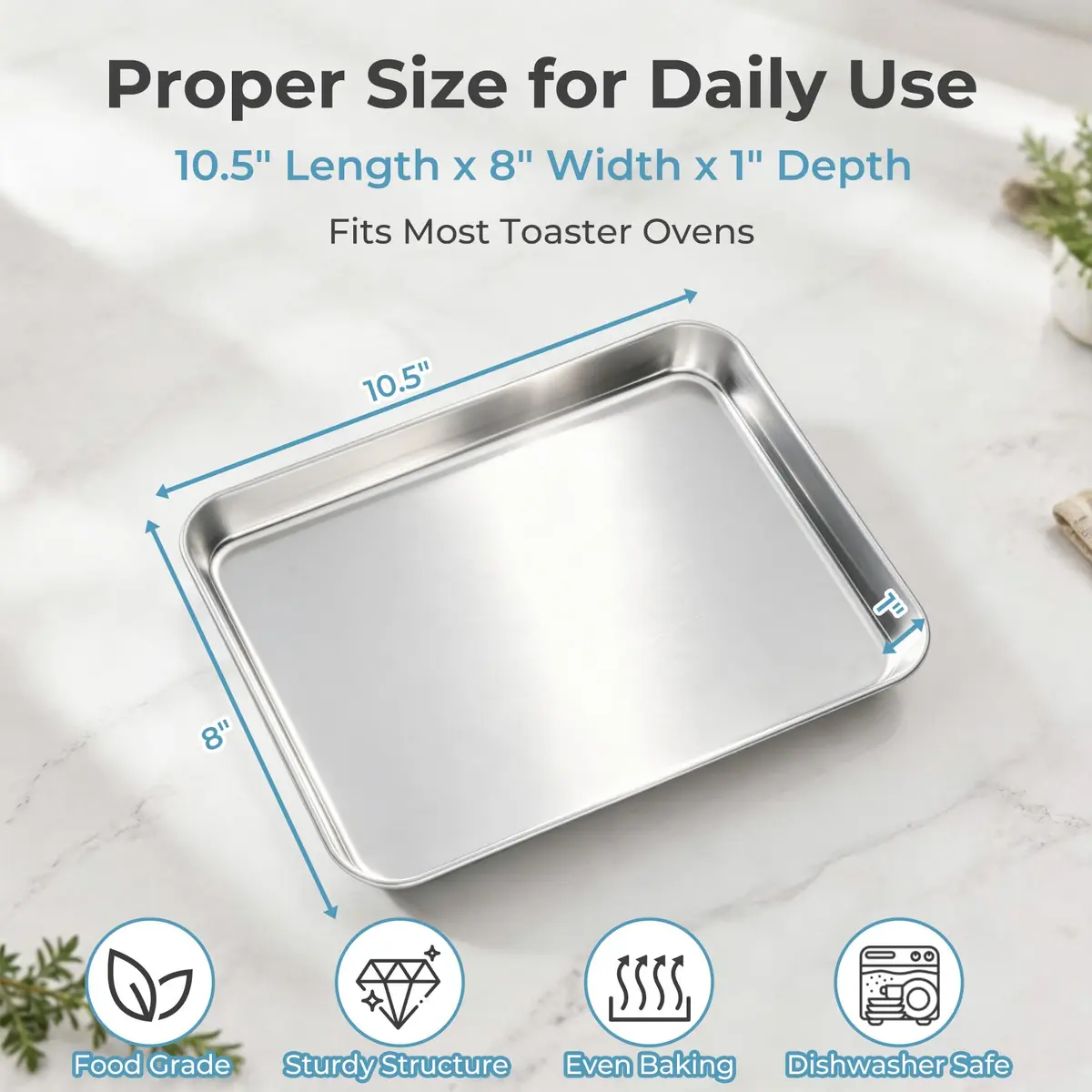 TeamFar 4 PCS Stainless Steel Toaster Oven Pan 10.5"x8"x1" | Healthy, Durable & Easy to Clean - view 2