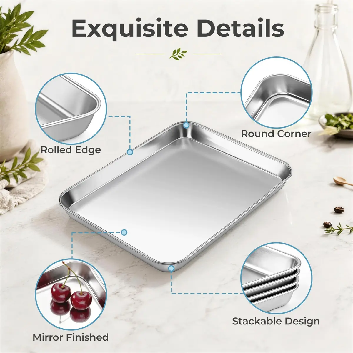 TeamFar 4 PCS Stainless Steel Toaster Oven Pan 10.5"x8"x1" | Healthy, Durable & Easy to Clean - view 3