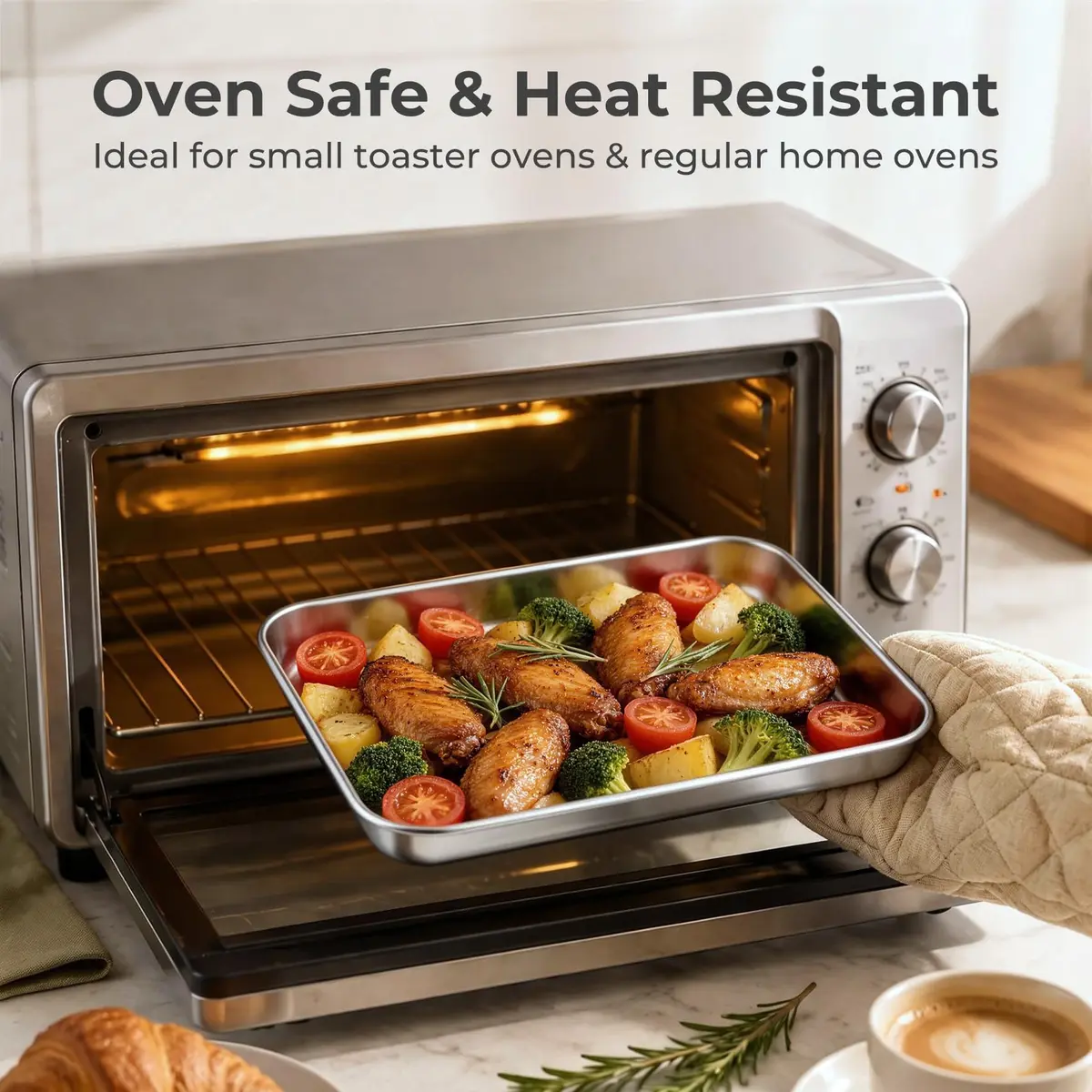 TeamFar 4 PCS Stainless Steel Toaster Oven Pan 10.5"x8"x1" | Healthy, Durable & Easy to Clean - view 4