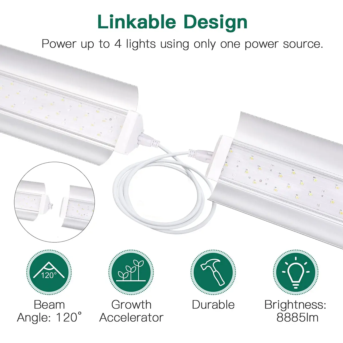 SZHLUX Grow Light 4FT 140W | Full Spectrum Indoor Plant Light, Linkable, 4 Connected Max, 2-Year Warranty - view 5