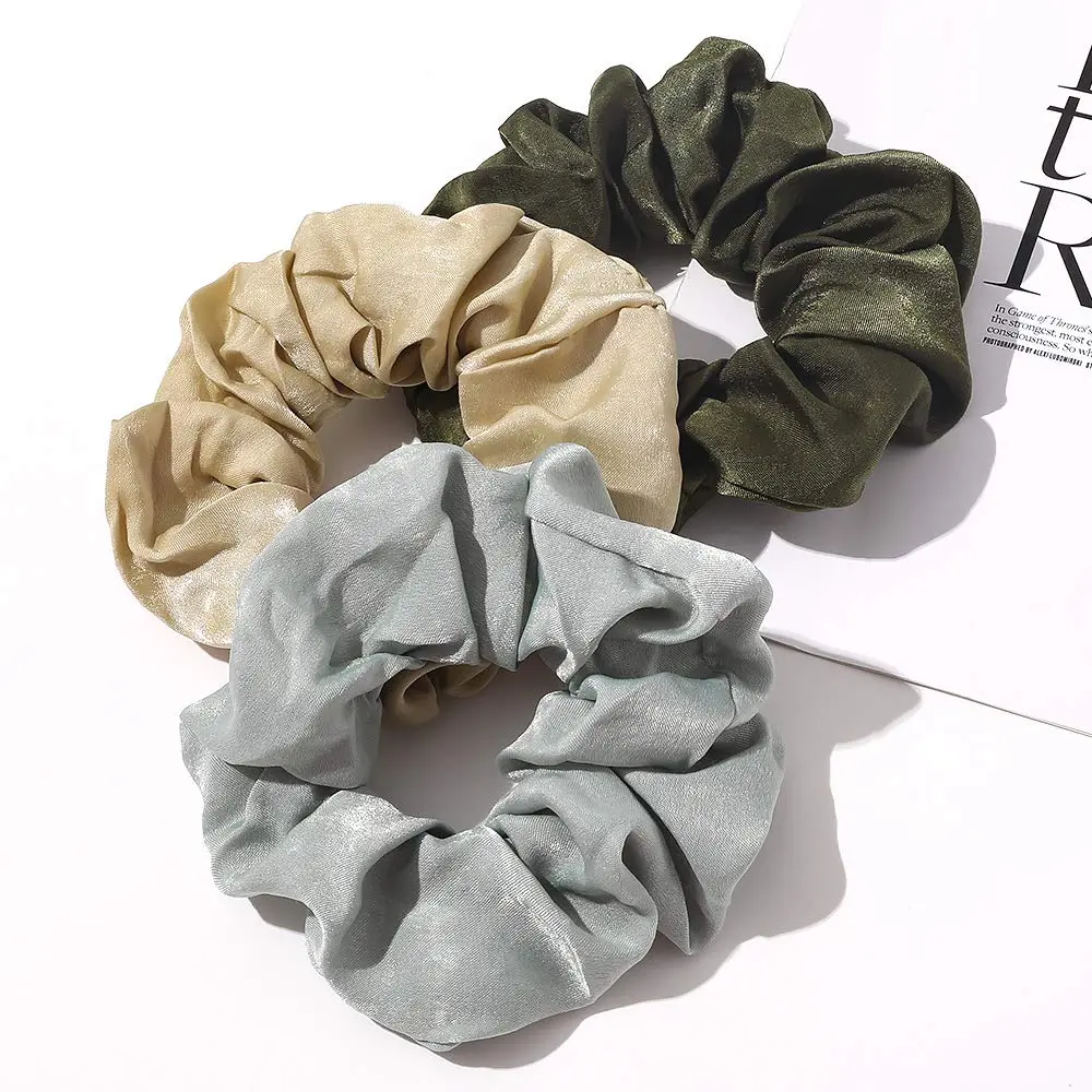 Ivyu Silk Satin Scrunchies for Women - 4-Pack, Gray Dark Green Light Green Beige | Gentle Hold for All Hair Types - view 8