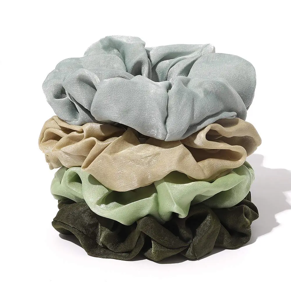 Ivyu Silk Satin Scrunchies for Women - 4-Pack, Gray Dark Green Light Green Beige | Gentle Hold for All Hair Types - view 4