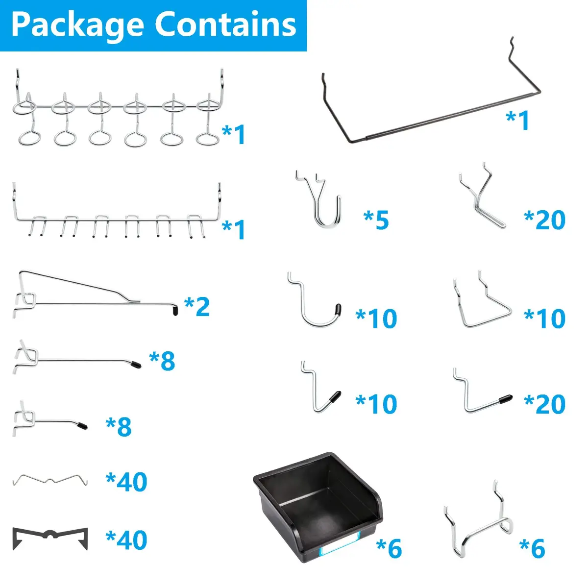 FRIMOONY 188-Piece Pegboard Hook and Accessory Set with Bins and Locks | 1.56 kg (3.44 lb) - view 2