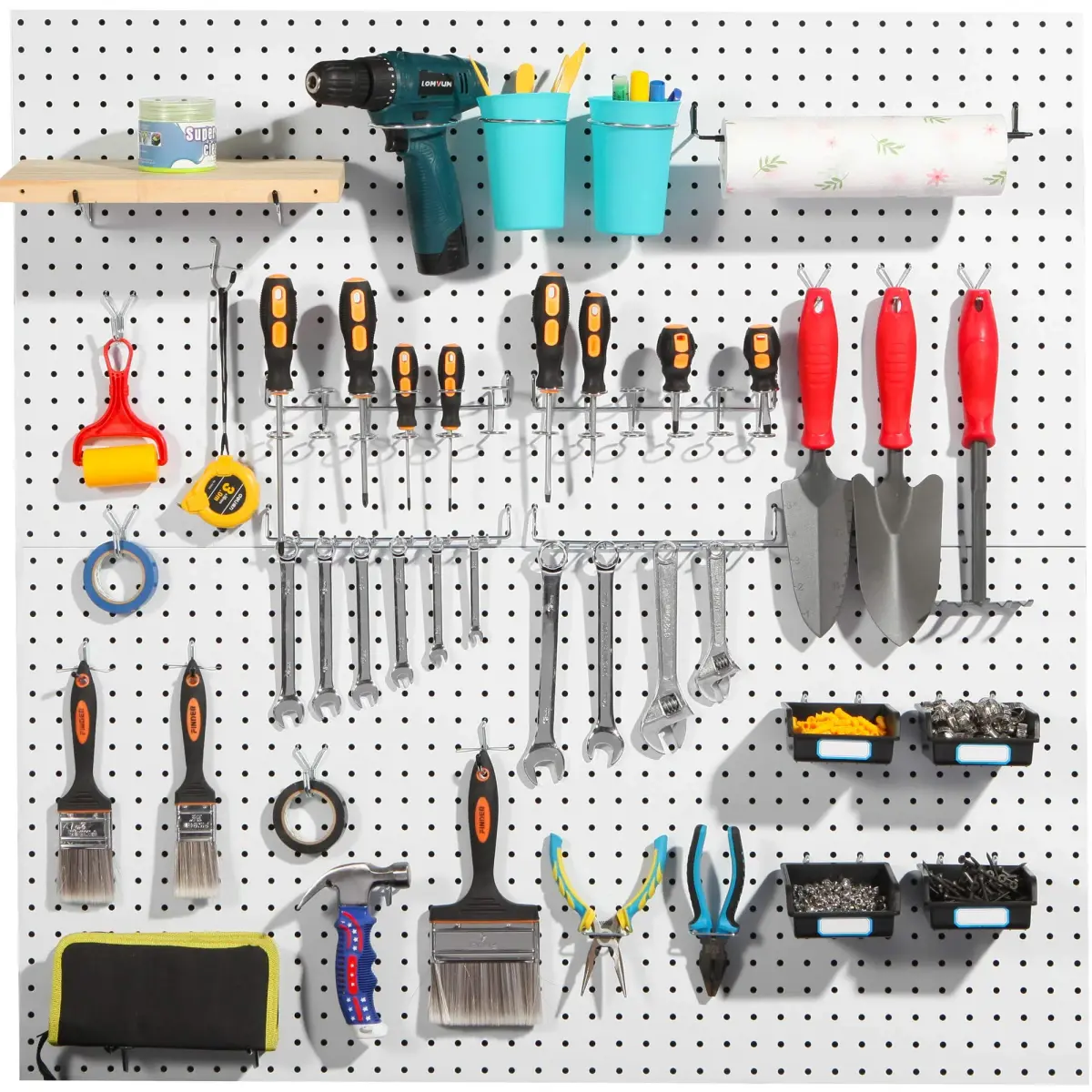FRIMOONY Pegboard Hooks with Bins & Locks, 204 PCS (80 Locks) | Organize Tools & Supplies - view 7