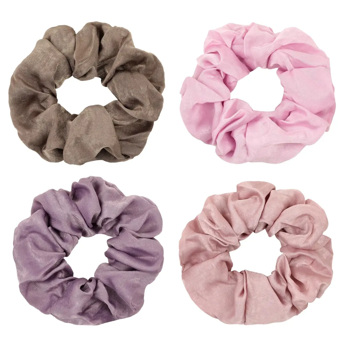 Ivyu Silk Satin Scrunchies - No Crease Hair Ties for Women, Thick Hair Ponytail Holders with Soft Elastic Bands (4 Count, Gray Pink Light Pink Light Purple) - main product image