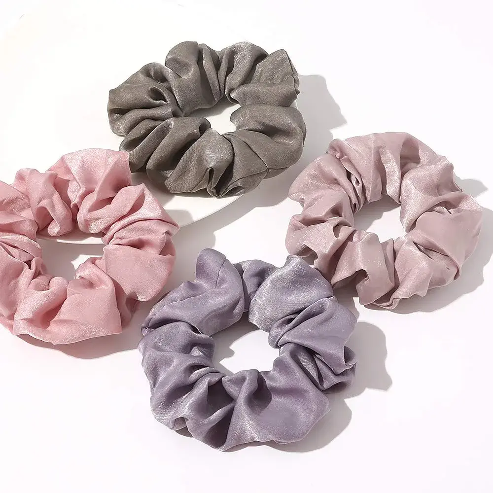 Ivyu Silk Satin Scrunchies - No Crease Hair Ties for Women, Thick Hair Ponytail Holders with Soft Elastic Bands (4 Count, Gray Pink Light Pink Light Purple) - view 8