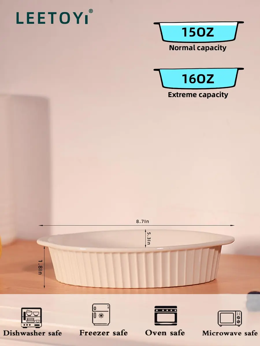 LEETOYI Porcelain Small Oval Au Gratin Pans, Baking Dish Set for 1 or 2 person servings, Bakeware with Double Handle for Kitchen and Home, Set of 2 (White) | Oven & Microwave Safe - view 7