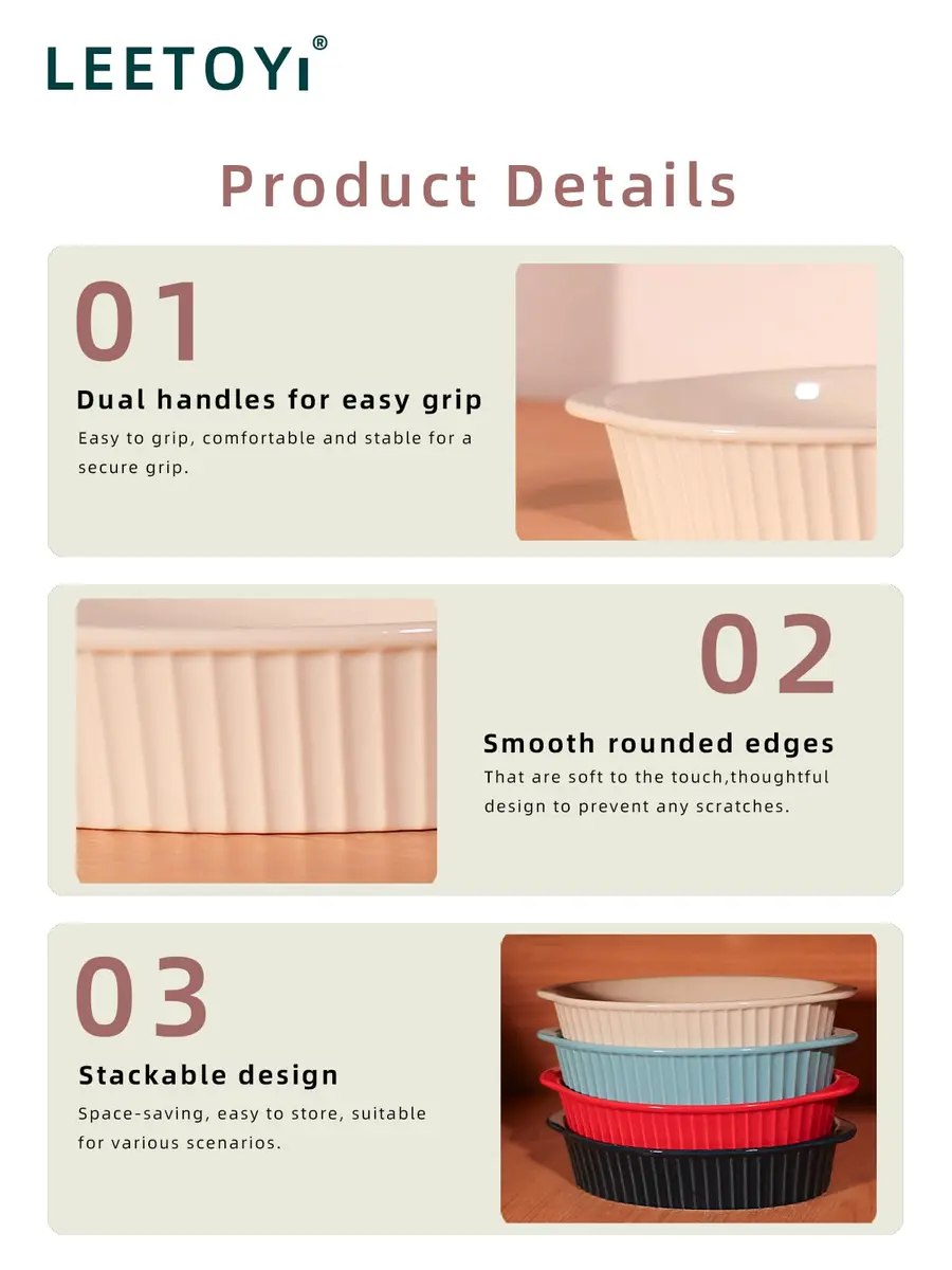 LEETOYI Porcelain Small Oval Au Gratin Pans, Baking Dish Set for 1 or 2 person servings, Bakeware with Double Handle for Kitchen and Home, Set of 2 (White) | Oven & Microwave Safe - view 8