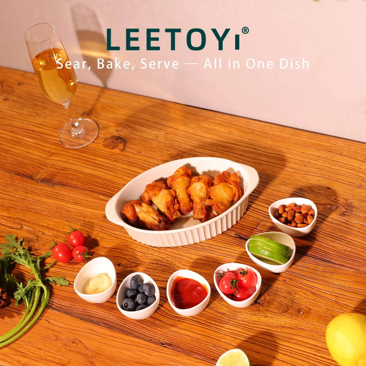 LEETOYI Porcelain Small Oval Au Gratin Pans, Baking Dish Set for 1 or 2 person servings, Bakeware with Double Handle for Kitchen and Home, Set of 2 (White) | Oven & Microwave Safe - view 2