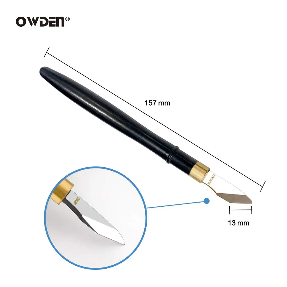 OWDEN Precision Leather Carving and Cutting Knife | Alloy Steel Blade, Ebony Handle | 157mm (6.18in) - view 2
