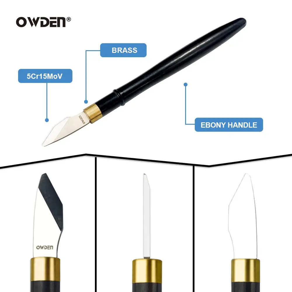 OWDEN Precision Leather Carving and Cutting Knife | Alloy Steel Blade, Ebony Handle | 157mm (6.18in) - view 3