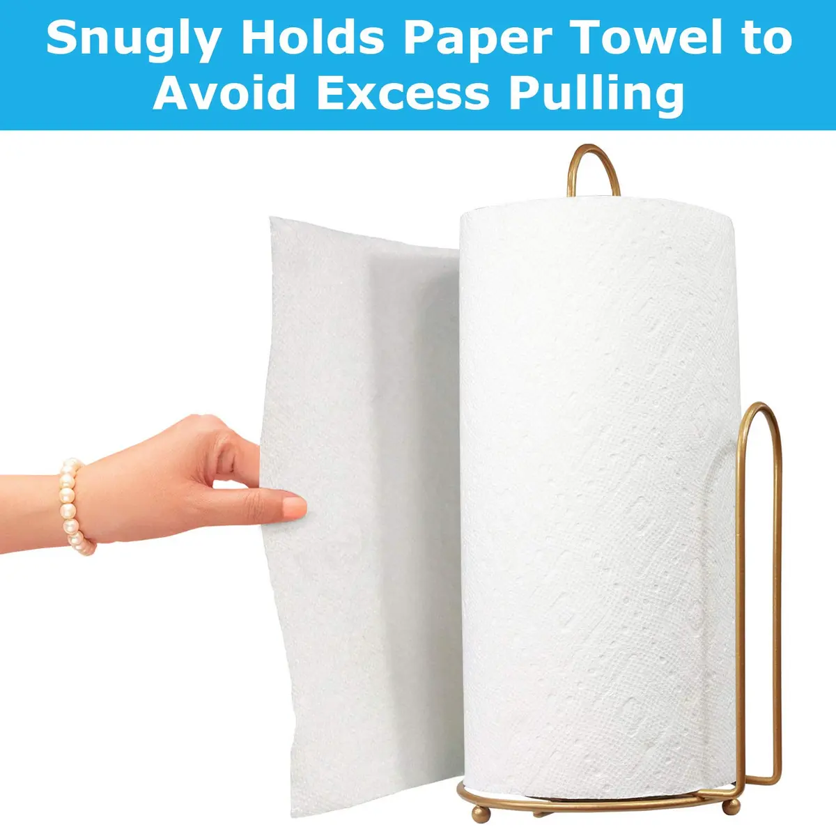 Blue Donuts Paper Towel Holder - Farmhouse Design, Gold Finish, 13.5 in x 6 in | Easy One-Handed Tear - view 4