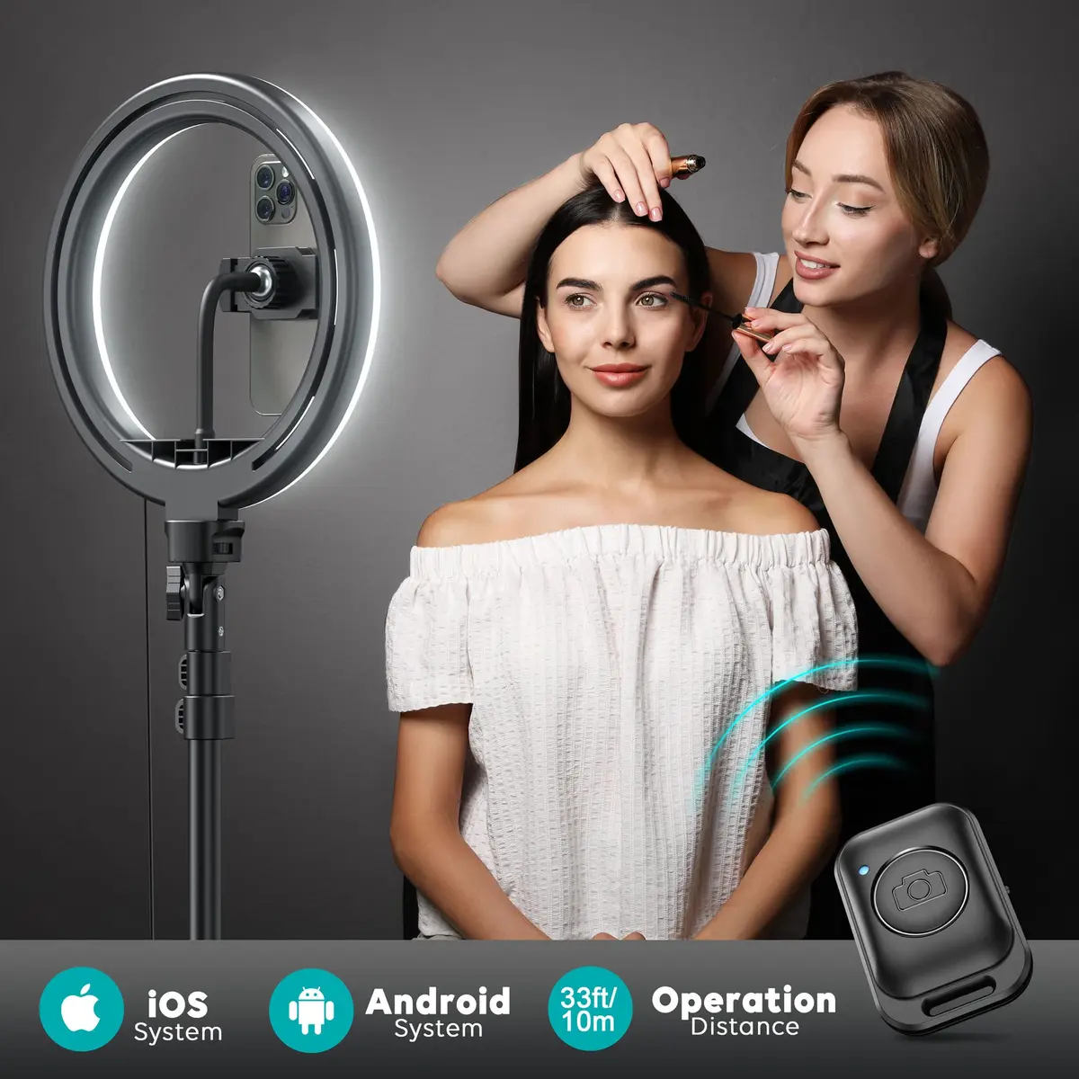 Weilisi 10" Ring Light with Stand 72'' Tall & Phone Holder | 38 Color Modes Selfie Light with Tripod, Dimmable, Speed Control, for YouTube & Makeup - view 4