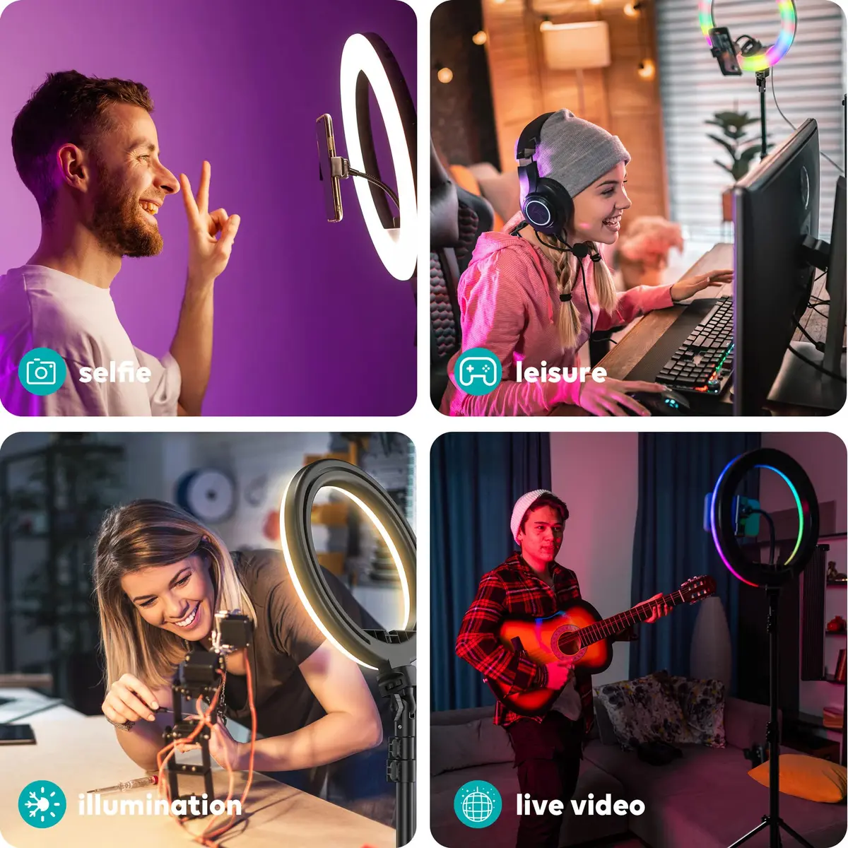 Weilisi 10" Ring Light with Stand 72'' Tall & Phone Holder | 38 Color Modes Selfie Light with Tripod, Dimmable, Speed Control, for YouTube & Makeup - view 6