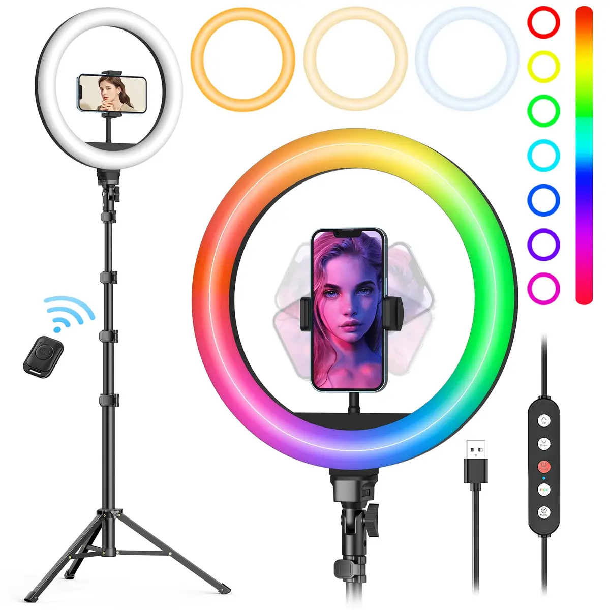 Weilisi 10" Ring Light with Stand 72'' Tall & Phone Holder | 38 Color Modes Selfie Light with Tripod, Dimmable, Speed Control, for YouTube & Makeup - main product image