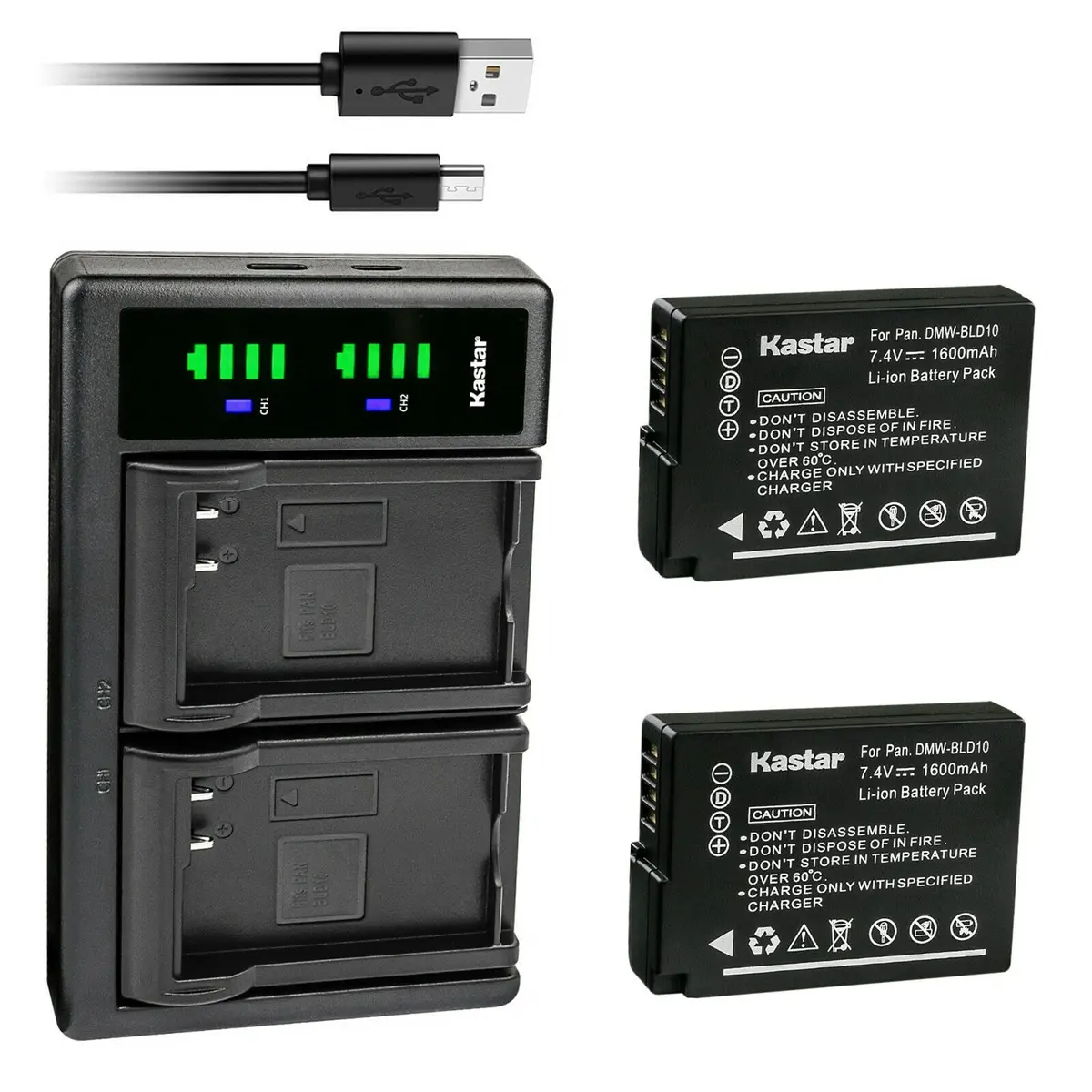 Kastar 2-Pack Battery and LTD2 USB Charger for Panasonic DMW-BLD10, DMC-GX1, G3, GF2 | Lithium-Ion 7.4V 1600mAh - main product image