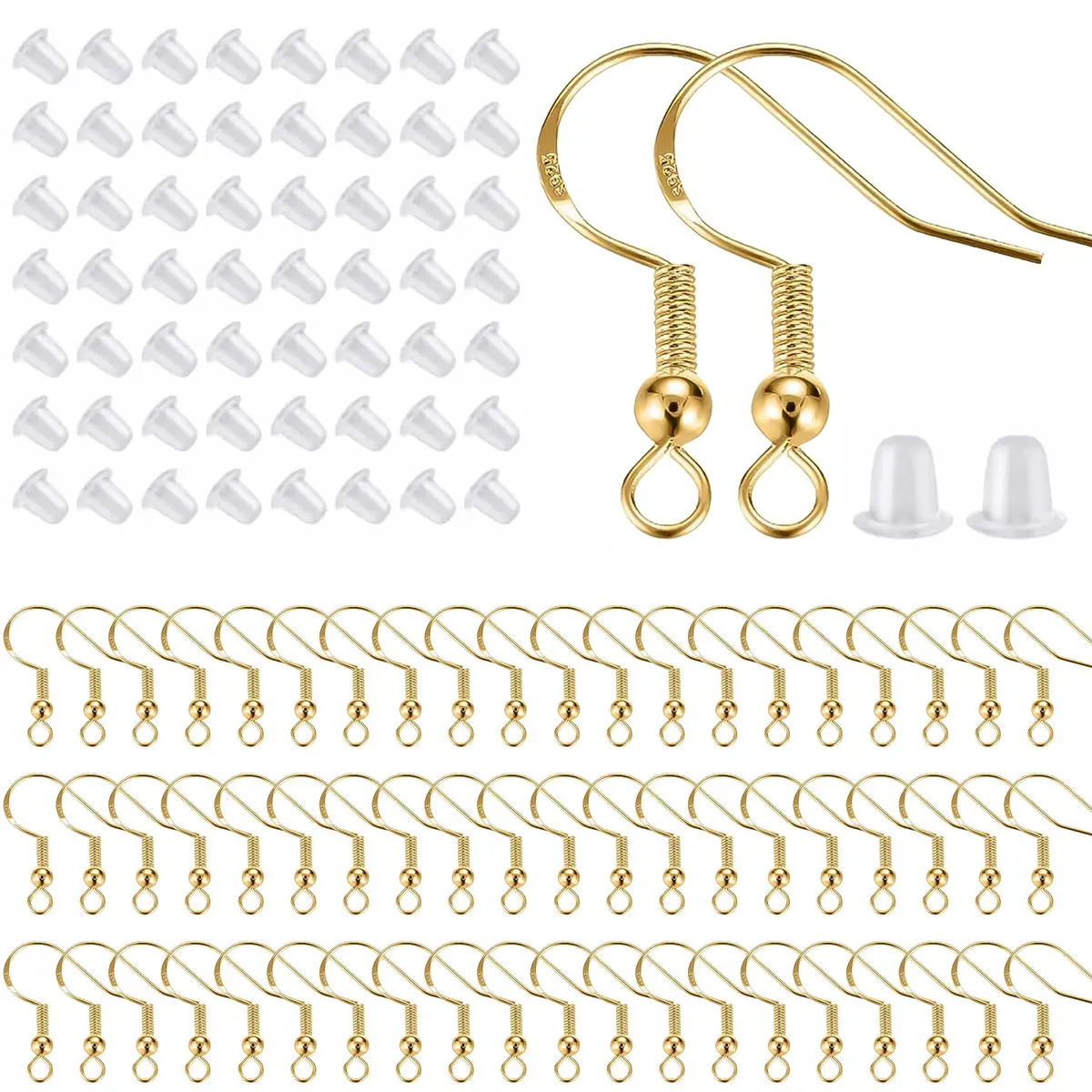 Lhedon 925 Sterling Silver Earring Hooks 200 PCS | Hypoallergenic Jewelry Making Kit with Jump Rings & Backs - main product image
