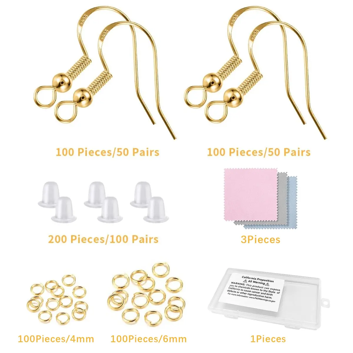 Lhedon 925 Sterling Silver Earring Hooks 200 PCS | Hypoallergenic Jewelry Making Kit with Jump Rings & Backs - view 2