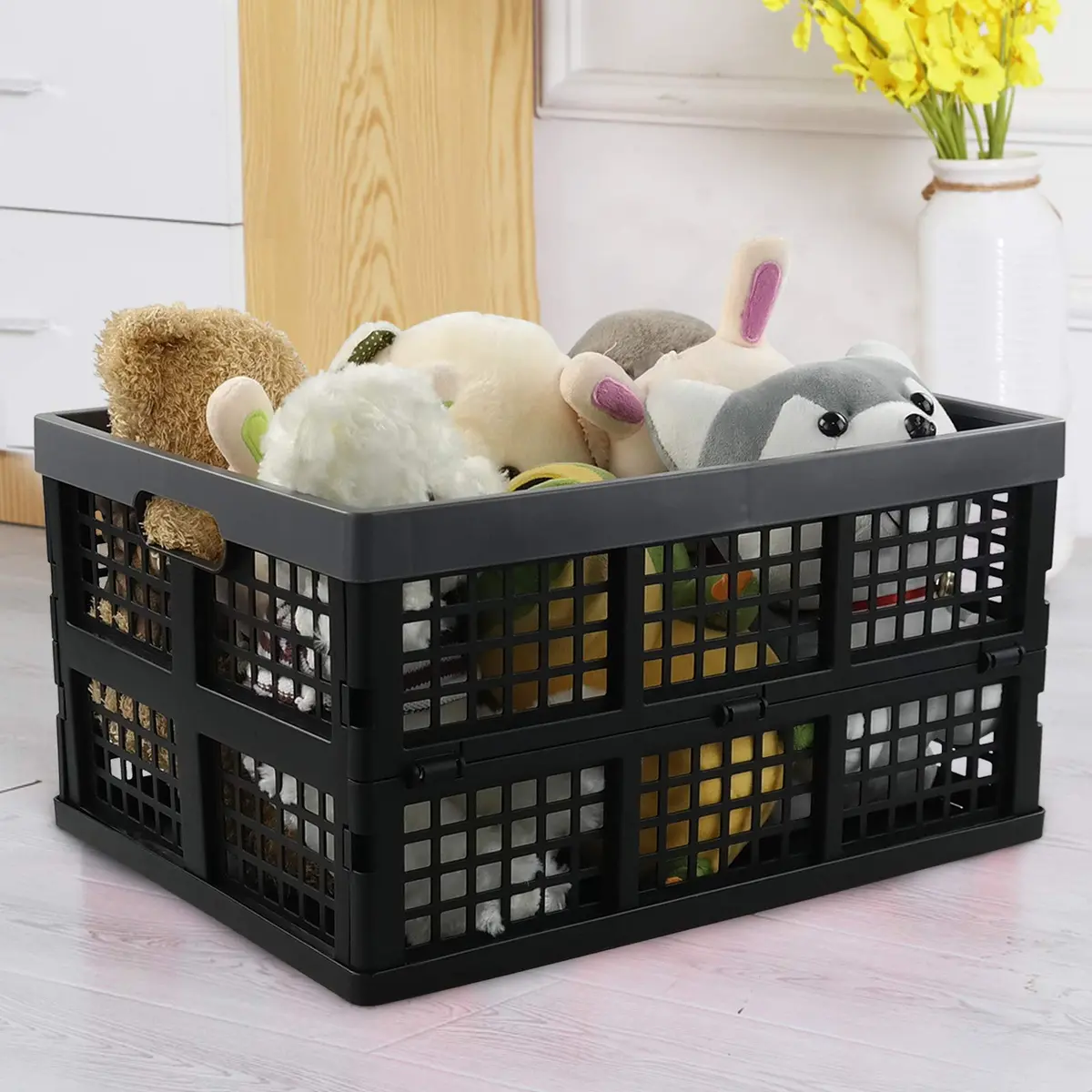 Sosody 34 L Plastic Storage Milk Crates, Large Collapsible Basket | Foldable, Durable & Spacious (70-120c) - view 5