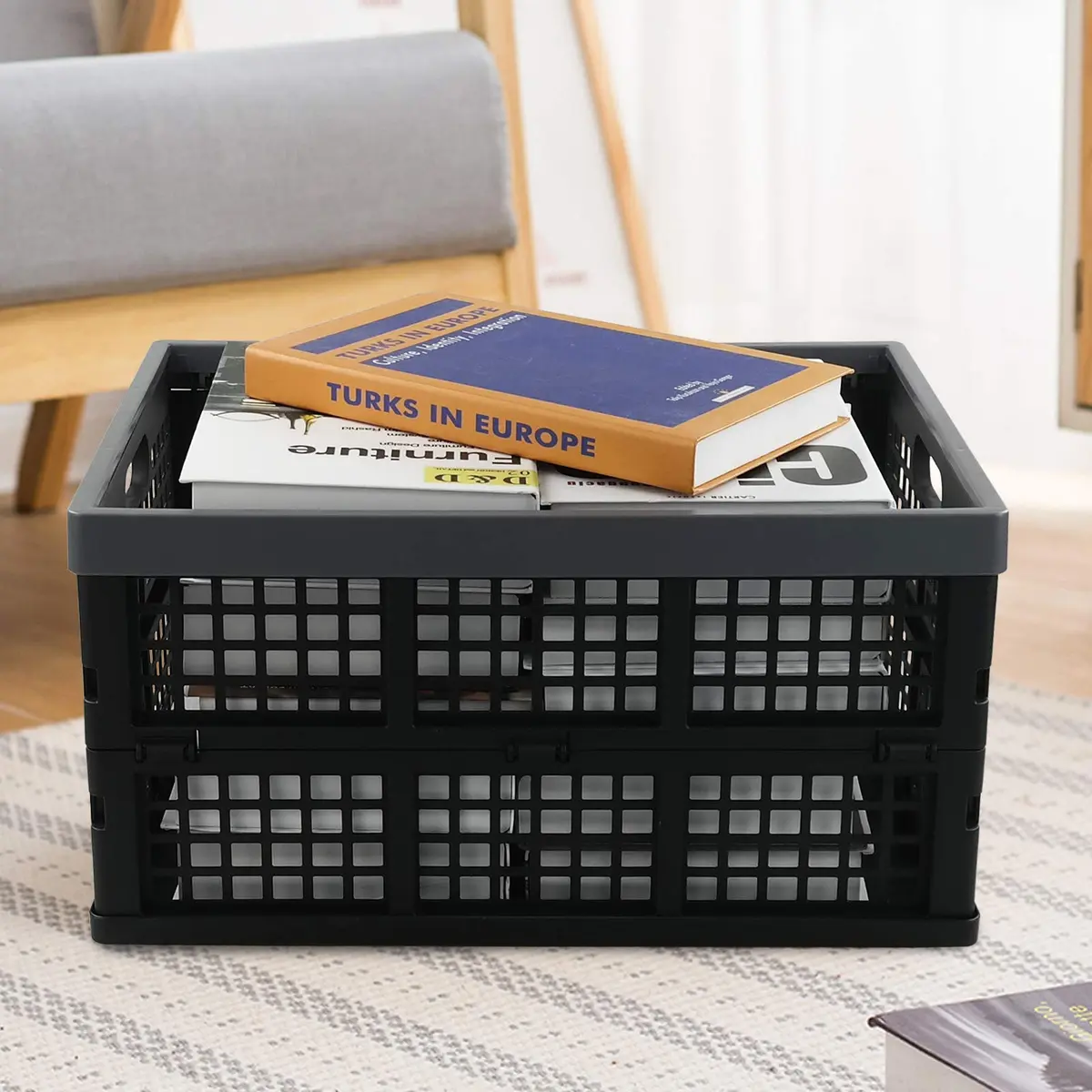 Sosody 34 L Plastic Storage Milk Crates, Large Collapsible Basket | Foldable, Durable & Spacious (70-120c) - view 4