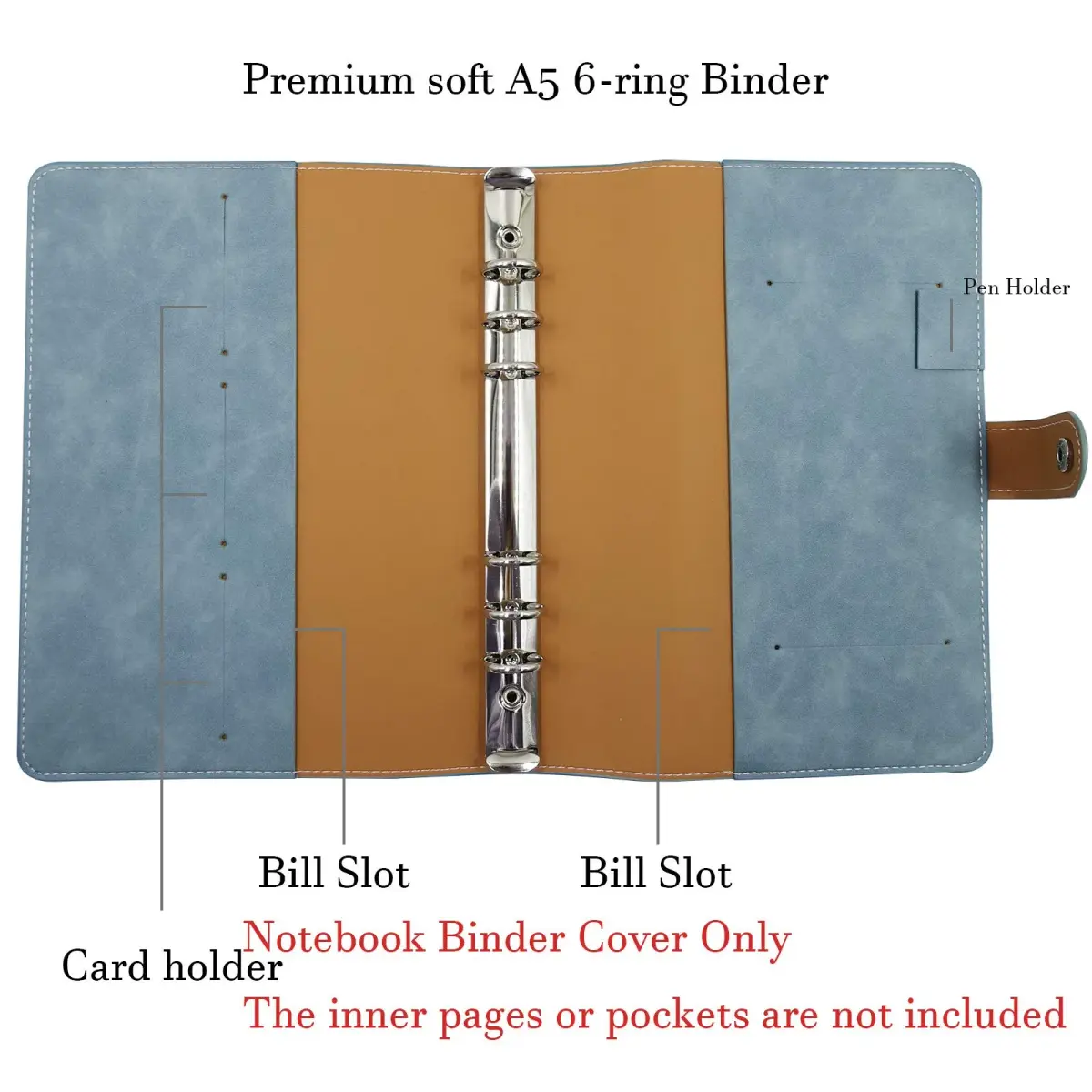tutata A5 PU Leather Notebook Binder Cover, Refillable 6-Ring, Cyan | Holds 80-100 Sheets - view 2