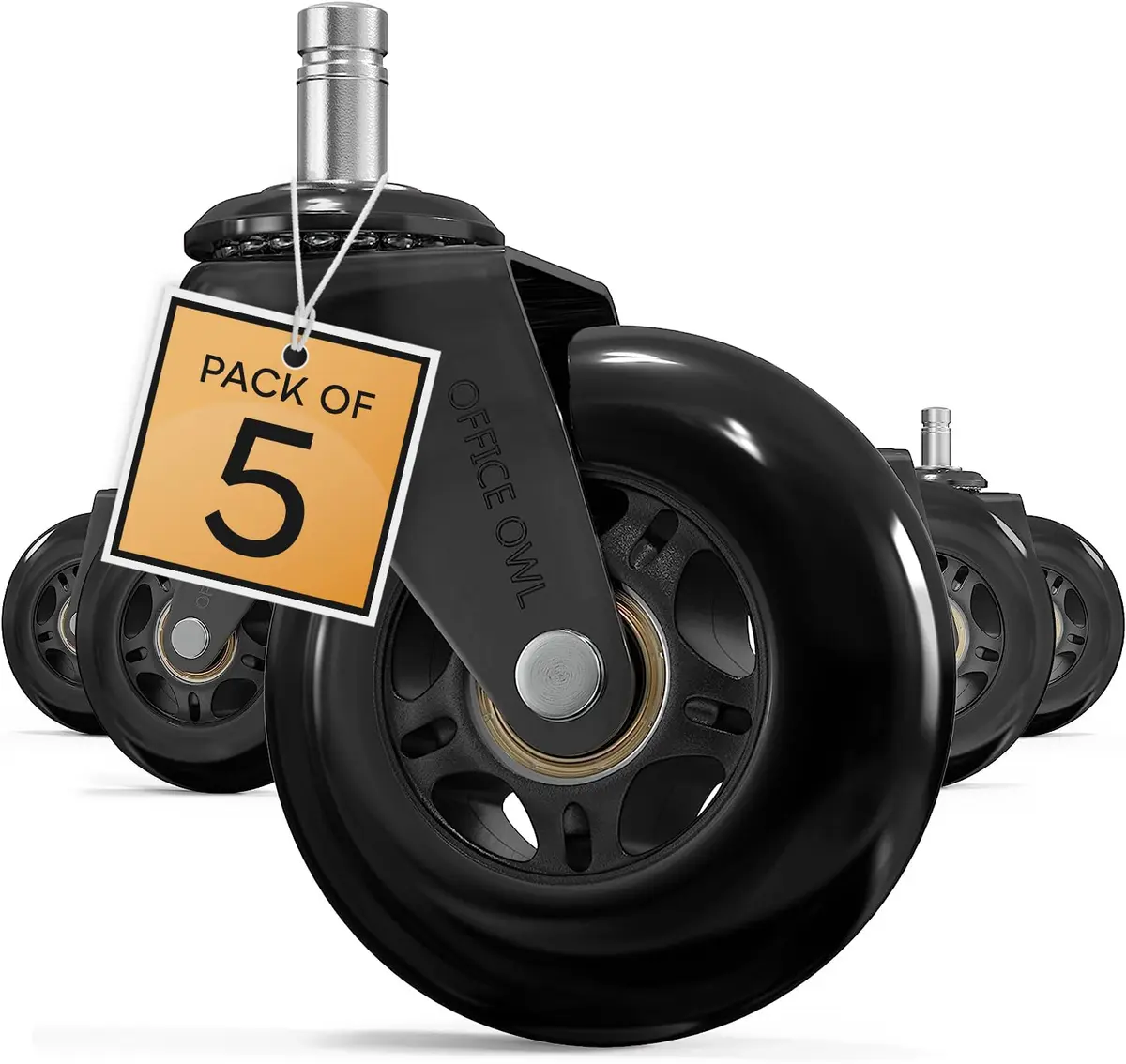 OFFICE OWL 5 Pack Office Chair Wheels | Universal Replacement Casters for Desk Chairs, Steel, 2.27kg (5lb), Black - main product image