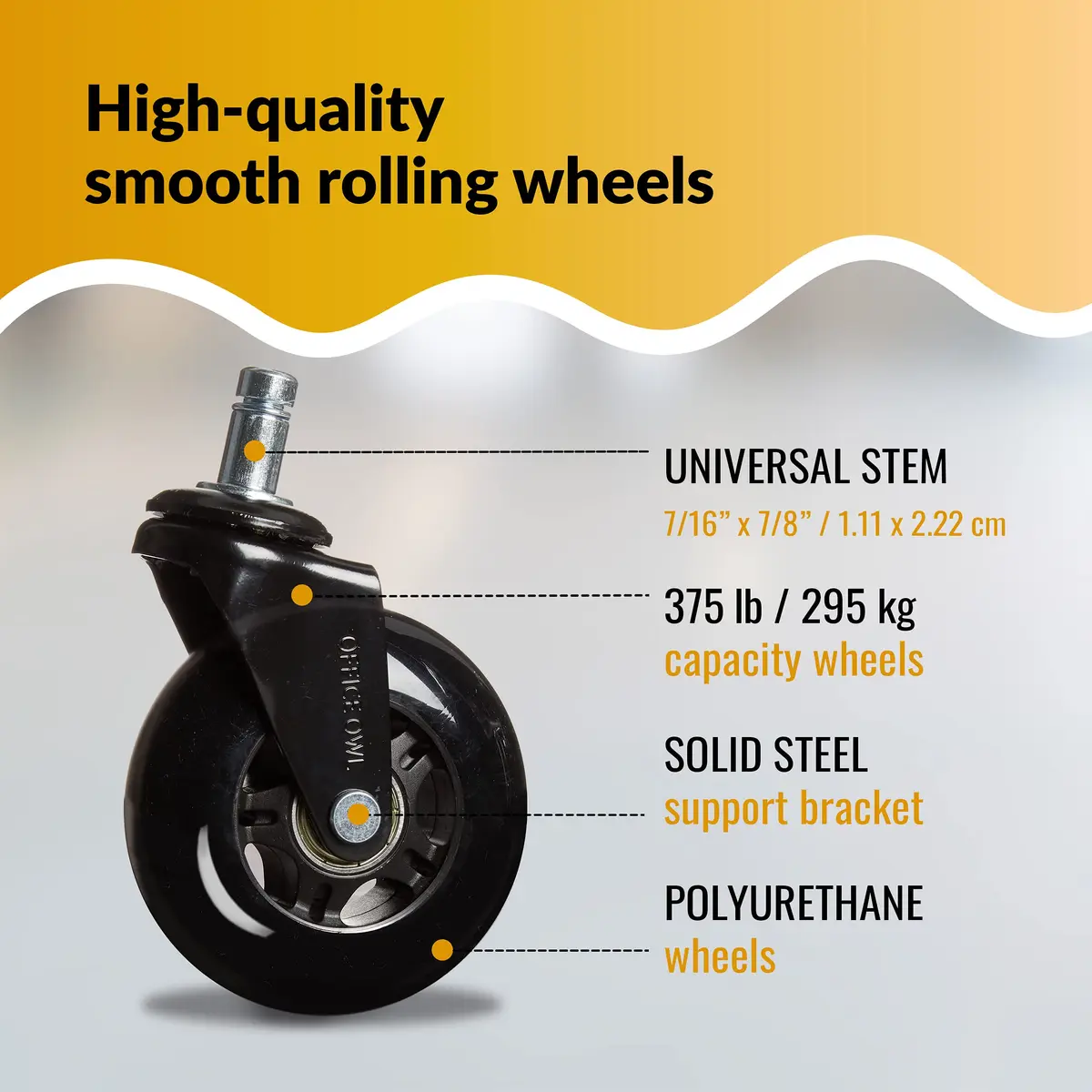 OFFICE OWL 5 Pack Office Chair Wheels | Universal Replacement Casters for Desk Chairs, Steel, 2.27kg (5lb), Black - view 2