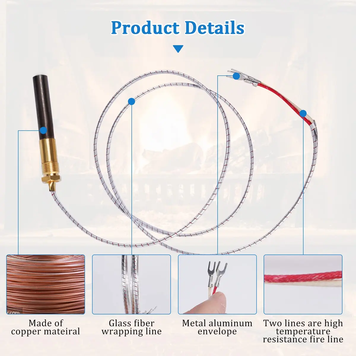 ChangTa Gas Fryer Thermopile Thermocouple 2-Wire Replacement for Imperial Elite Frymaster Dean Pitco and Italian FAGE Gas Pizza Oven | Corrosion-Resistant, Long Service Life - view 2