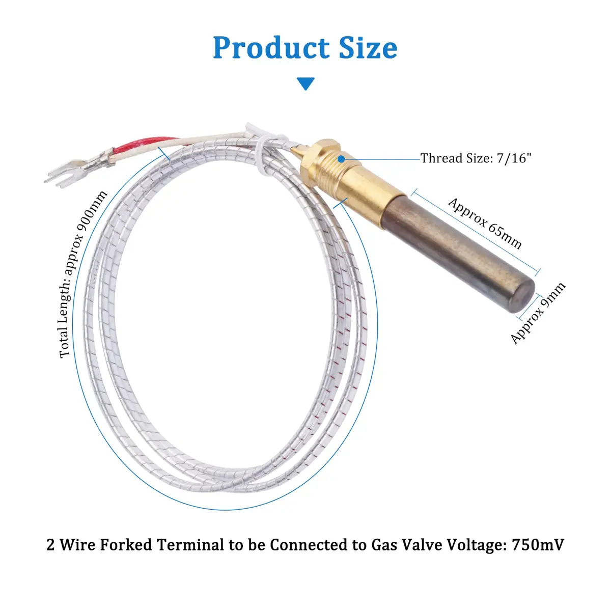 ChangTa Gas Fryer Thermopile Thermocouple 2-Wire Replacement for Imperial Elite Frymaster Dean Pitco and Italian FAGE Gas Pizza Oven | Corrosion-Resistant, Long Service Life - view 3
