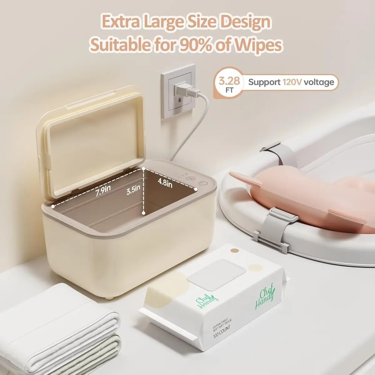 Chefhandy Yellow Baby Wipe Warmer with Surround Heating & 3 Heat Settings | Large Capacity for 100 Wipes - view 4