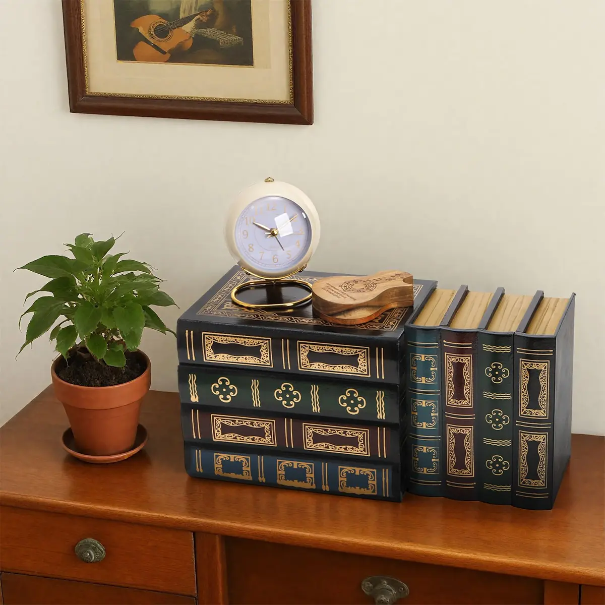 Tosnail Decorative Book Boxes Set of 2 | Rustic Flower Pattern, 20cm (7.9") x 14cm (5.4") x 16cm (6.1") - view 3